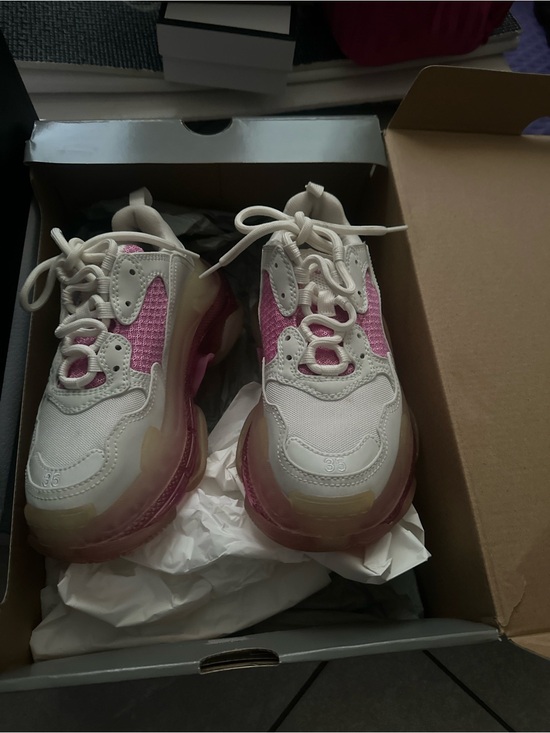 Balenciaga Shoes - Balenciaga White and Pink Triple S Chunky Sneakers